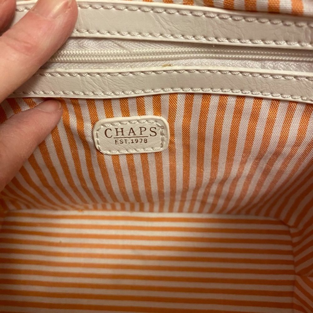 NWT Vtg Chaps Straw Bag with pink, orange, and white trim - Picture 5 of 7